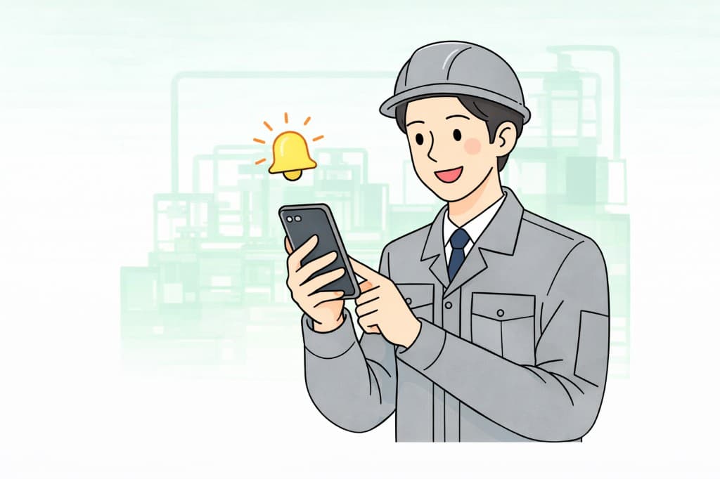 スマートフォンで点検予定などの通知を受け取るイメージ